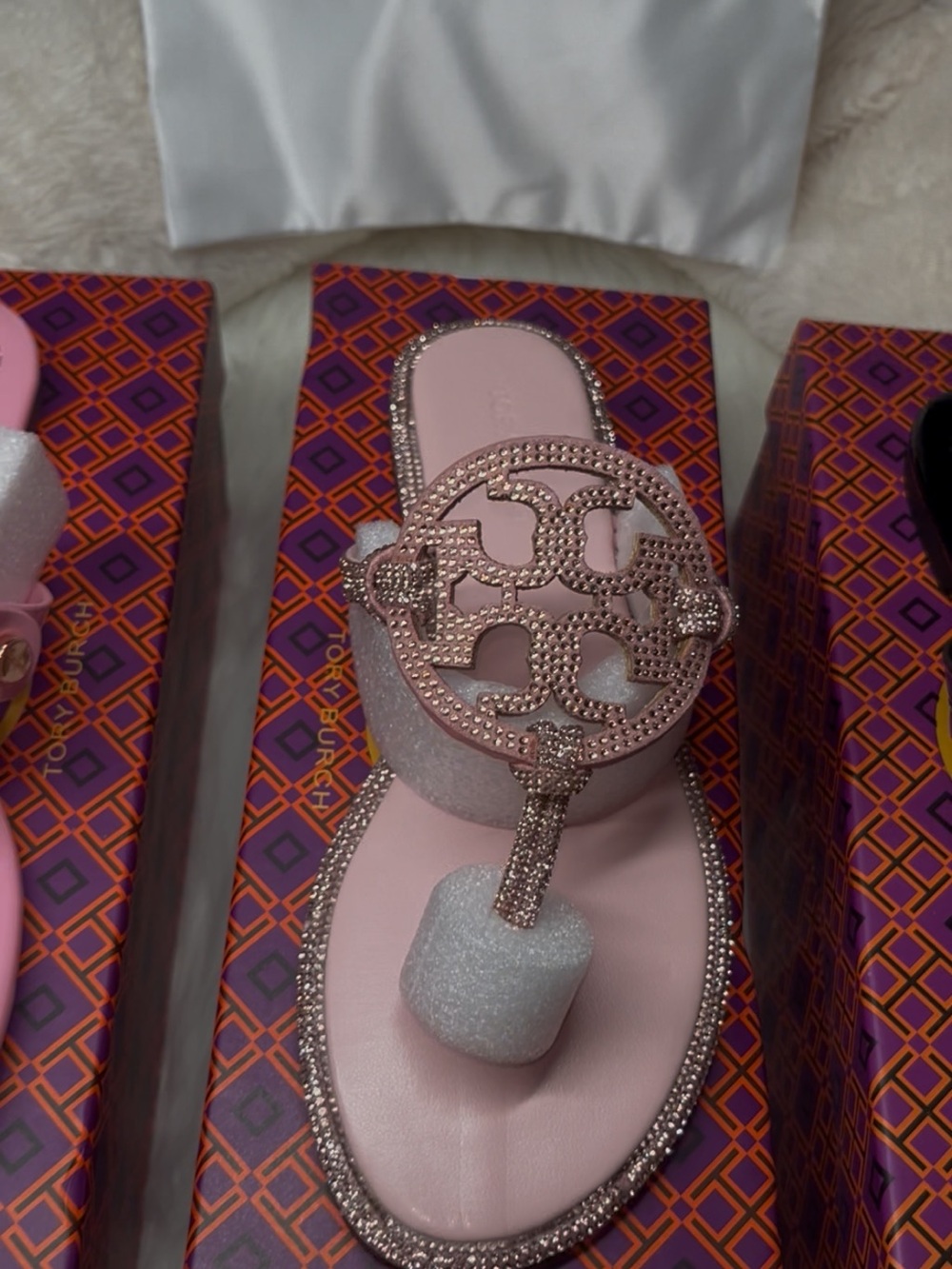 Tory Burch Blush Crystal-Embellished Logo Thong Sandal